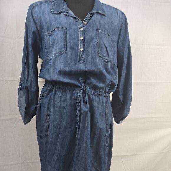 Sonoma 1X Chambray Denim Shirt Dress with Drawstring Waist - Picture 1 of 6
